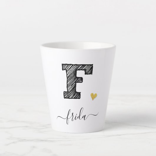 Retro Sketch Monogram Letter F, Latte Mok (Voorkant)