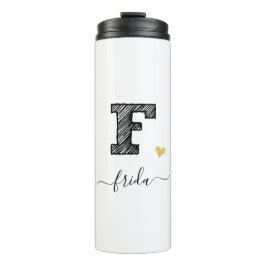 Retro Sketch Monogram Letter F, Thermal Tumbler Thermosbeker