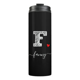 Retro Sketch Monogram Letter F, Thermal Tumbler Thermosbeker