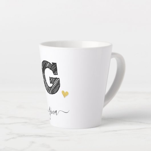 Retro Sketch Monogram Letter G, Latte Mok (Rechterhoek)