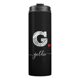Retro Sketch Monogram Letter G, Thermal Tumbler Thermosbeker