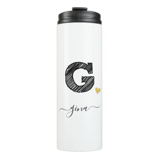 Retro Sketch Monogram Letter G, Thermal Tumbler Thermosbeker (Voorkant)