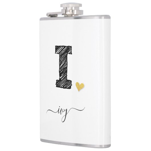 Retro Sketch Monogram Letter I, Flask Heupfles (Links)