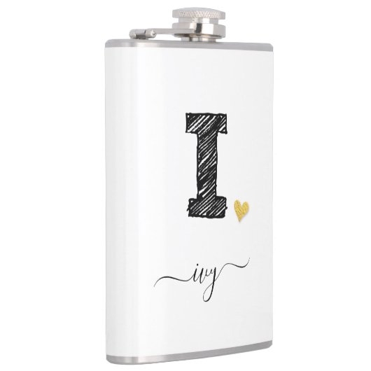 Retro Sketch Monogram Letter I, Flask Heupfles (Rechts)