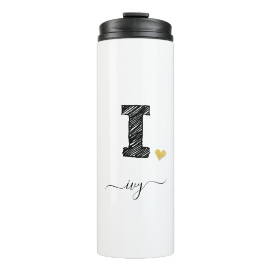 Retro Sketch Monogram Letter I, Thermal Tumbler Thermosbeker (Voorkant)