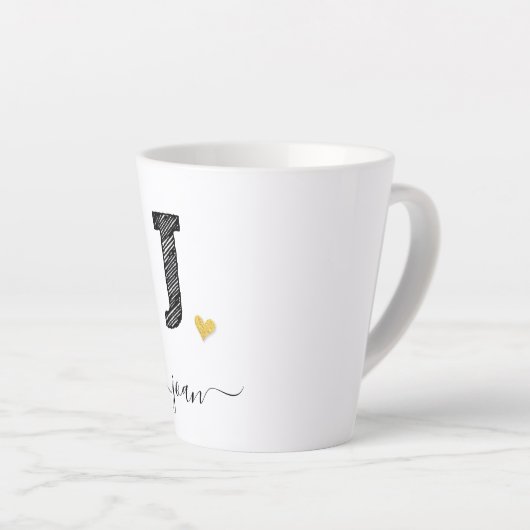 Retro Sketch Monogram Letter J, Latte Mok (Rechterhoek)