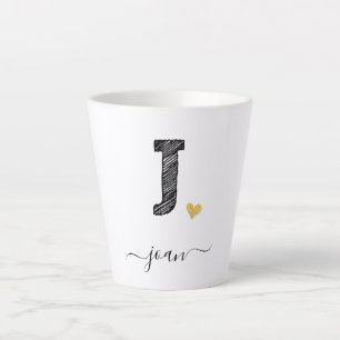 Retro Sketch Monogram Letter J, Latte Mok