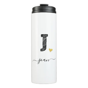 Retro Sketch Monogram Letter J, Thermal Tumbler Thermosbeker
