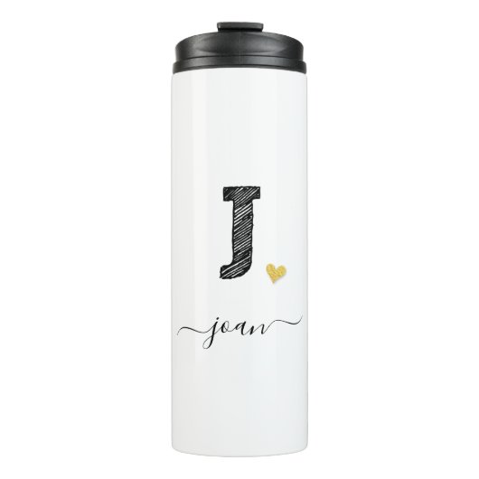Retro Sketch Monogram Letter J, Thermal Tumbler Thermosbeker (Voorkant)