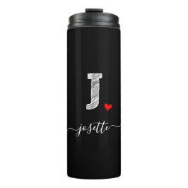 Retro Sketch Monogram Letter J, Thermal Tumbler Thermosbeker