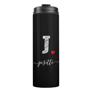 Retro Sketch Monogram Letter J, Thermal Tumbler Thermosbeker