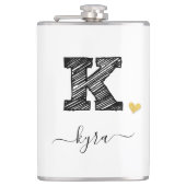 Retro Sketch Monogram Letter K, Kolf Heupfles (Voorkant)