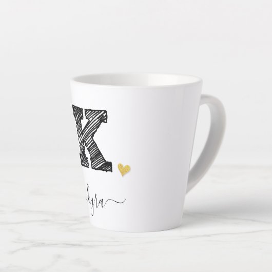 Retro Sketch Monogram Letter K, Latte Mok (Rechterhoek)