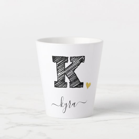 Retro Sketch Monogram Letter K, Latte Mok (Voorkant)