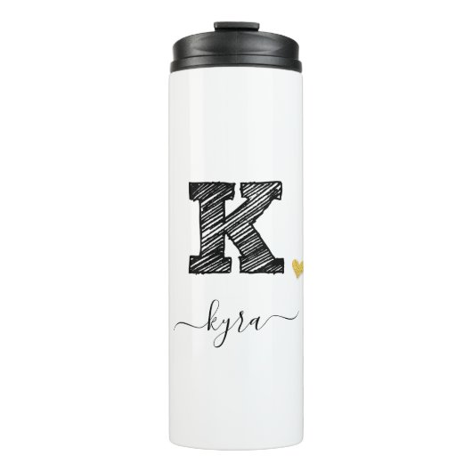 Retro Sketch Monogram Letter K, Thermal Tumbler Thermosbeker (Voorkant)