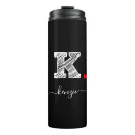 Retro Sketch Monogram Letter K, Thermal Tumbler Thermosbeker