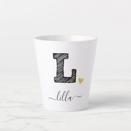 Retro Sketch Monogram Letter L, Latte Mok (Voorkant)