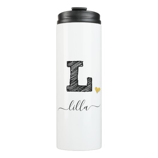 Retro Sketch Monogram Letter L, Thermal Tumbler Thermosbeker (Voorkant)