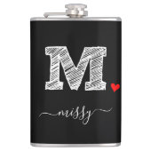 Retro Sketch Monogram Letter M, fles Heupfles (Voorkant)