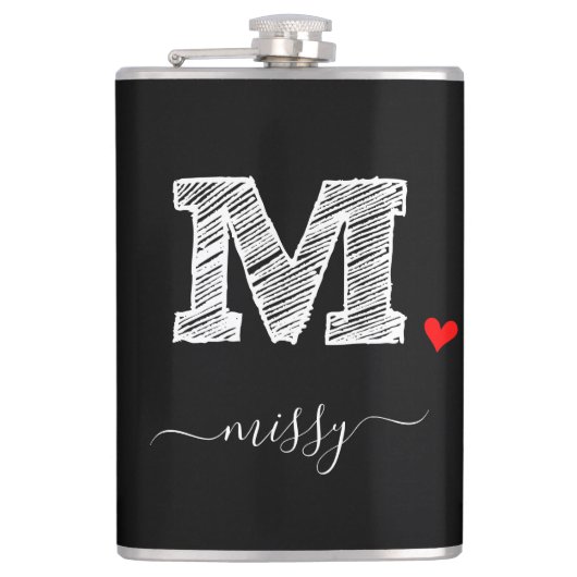 Retro Sketch Monogram Letter M, fles Heupfles (Voorkant)
