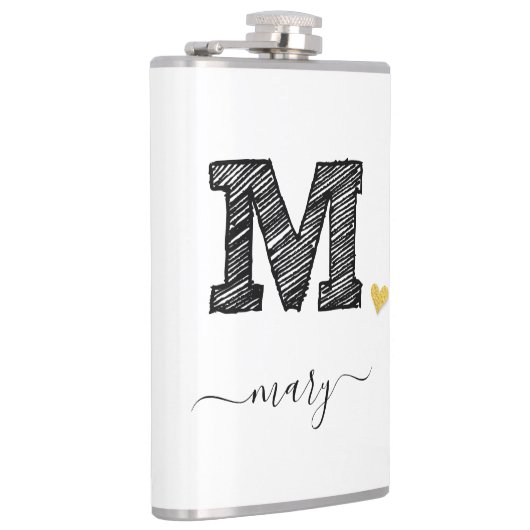 Retro Sketch Monogram Letter M, fles Heupfles (Rechts)
