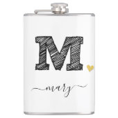 Retro Sketch Monogram Letter M, fles Heupfles (Voorkant)