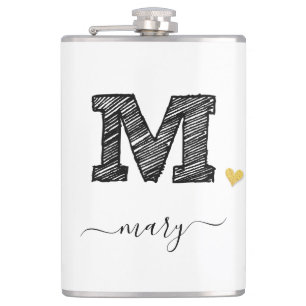Retro Sketch Monogram Letter M, fles Heupfles