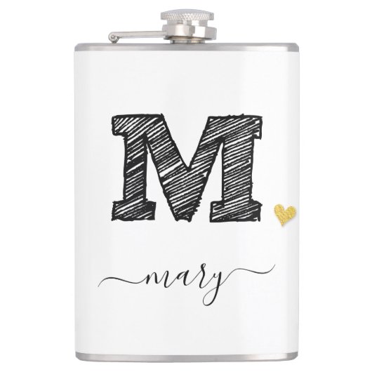 Retro Sketch Monogram Letter M, fles Heupfles (Voorkant)