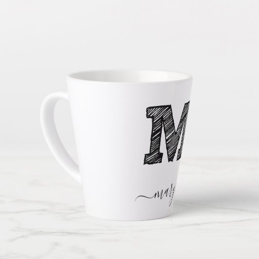 Retro Sketch Monogram Letter M, Latte Mok (Linkerhoek)