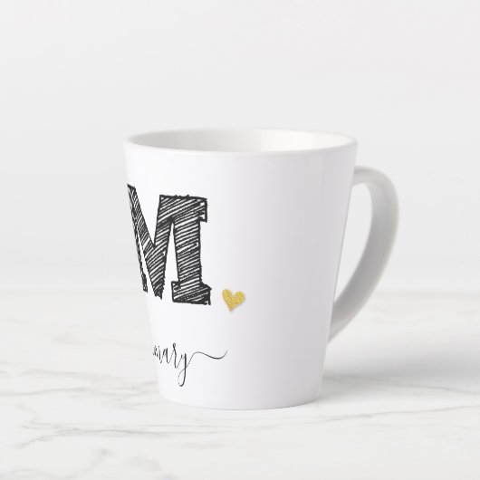 Retro Sketch Monogram Letter M, Latte Mok (Rechterhoek)