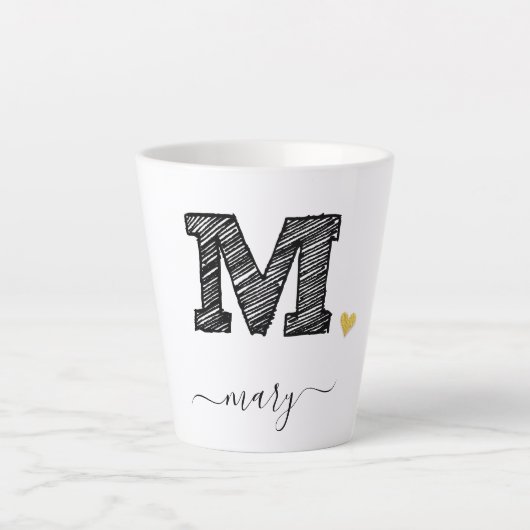 Retro Sketch Monogram Letter M, Latte Mok (Voorkant)