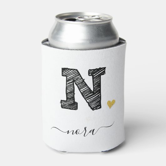 Retro Sketch Monogram Letter N, Koelbox Blikjeskoeler (Blikje Voorkant)