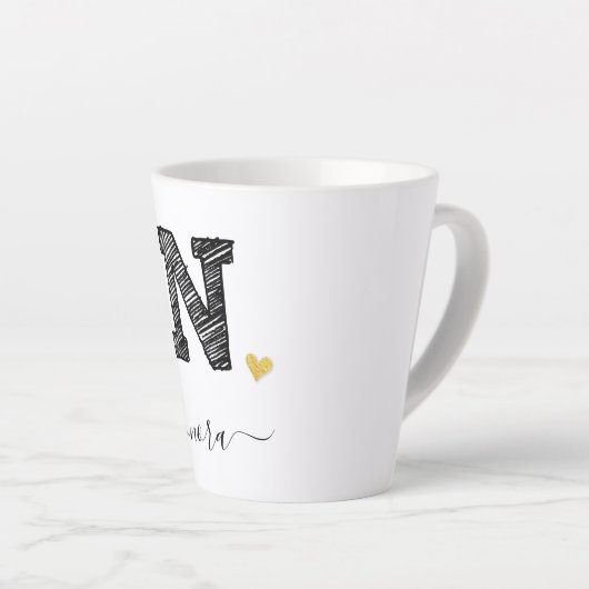 Retro Sketch Monogram Letter N, Latte Mok (Rechterhoek)