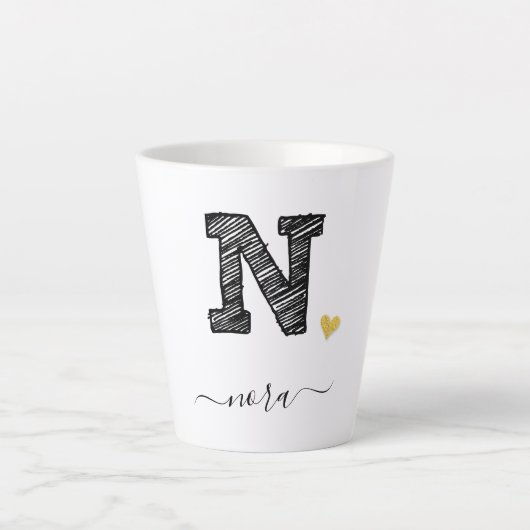 Retro Sketch Monogram Letter N, Latte Mok (Voorkant)