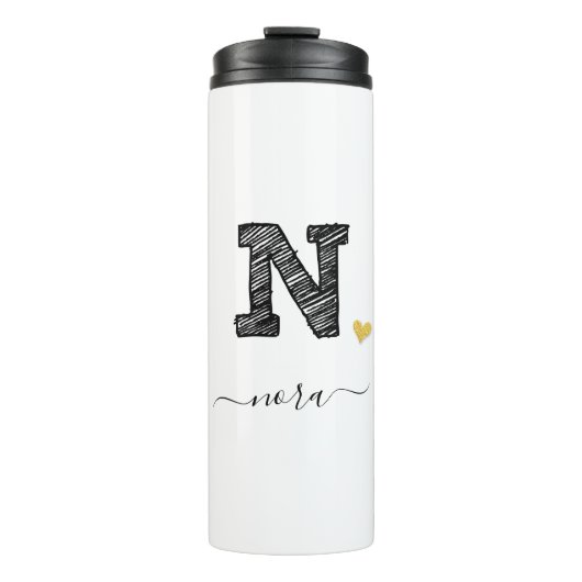 Retro Sketch Monogram Letter N, Thermal Tumbler Thermosbeker (Voorkant)