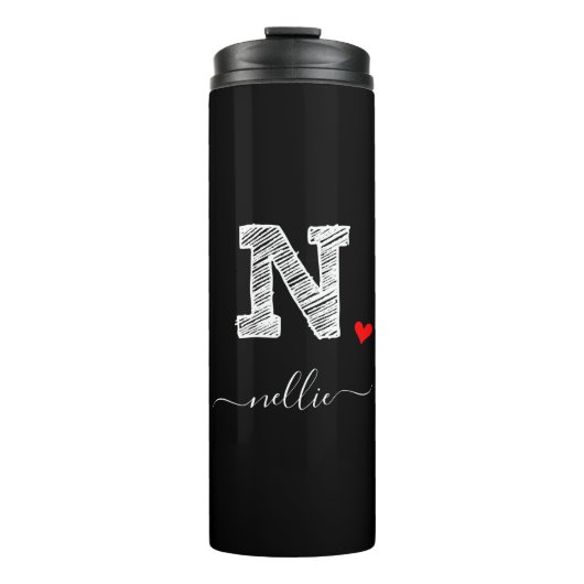 Retro Sketch Monogram Letter N, Thermal Tumbler Thermosbeker (Voorkant)