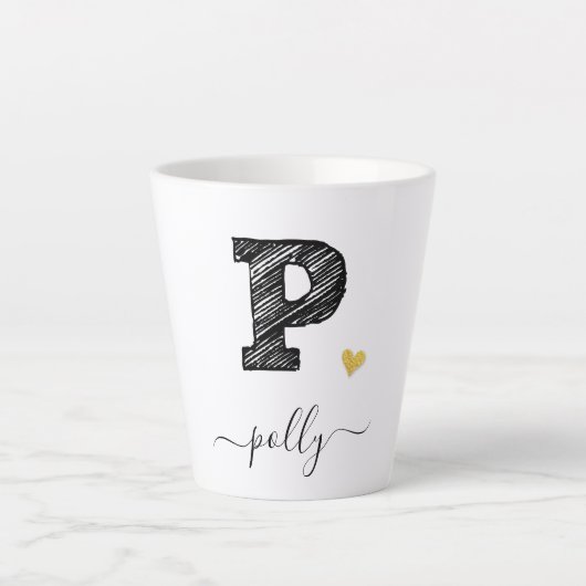 Retro Sketch Monogram Letter P, Latte Mok (Voorkant)