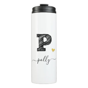 Retro Sketch Monogram Letter P, Thermal Tumbler Thermosbeker