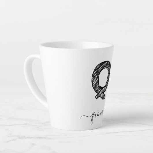 Retro Sketch Monogram Letter Q, Latte Mok (Linkerhoek)