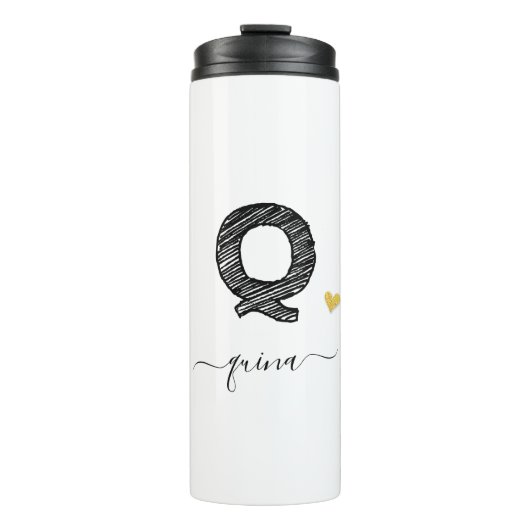 Retro Sketch Monogram Letter Q, Thermal Tumbler Thermosbeker (Voorkant)