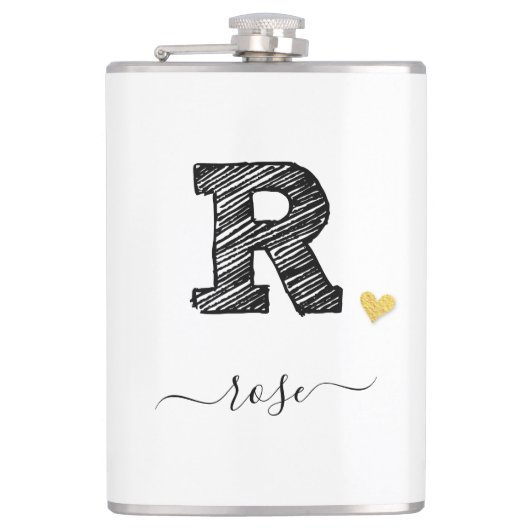 Retro Sketch Monogram letter R, kolf Heupfles (Voorkant)