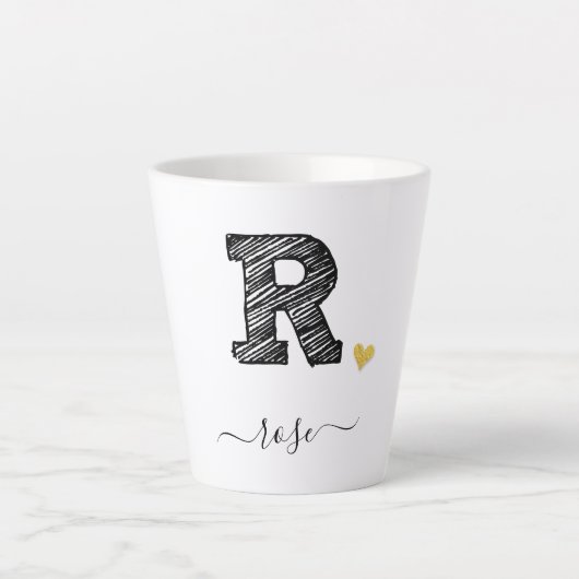 Retro Sketch Monogram Letter R, Latte Mok (Voorkant)
