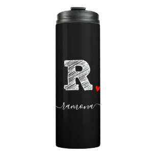 Retro Sketch Monogram Letter R, Thermal Tumbler Thermosbeker