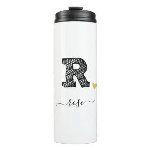 Retro Sketch Monogram Letter R, Thermal Tumbler Thermosbeker