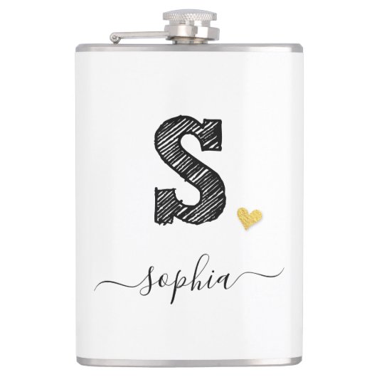 Retro Sketch Monogram Letter S, Kolf Heupfles (Voorkant)
