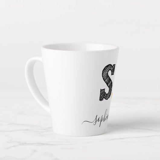 Retro Sketch Monogram Letter S, Latte Mok (Linkerhoek)