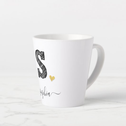 Retro Sketch Monogram Letter S, Latte Mok (Rechterhoek)