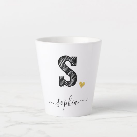 Retro Sketch Monogram Letter S, Latte Mok (Voorkant)