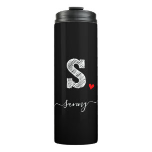 Retro Sketch Monogram Letter S, Thermal Tumbler Thermosbeker