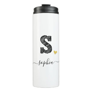 Retro Sketch Monogram Letter S, Thermal Tumbler Thermosbeker